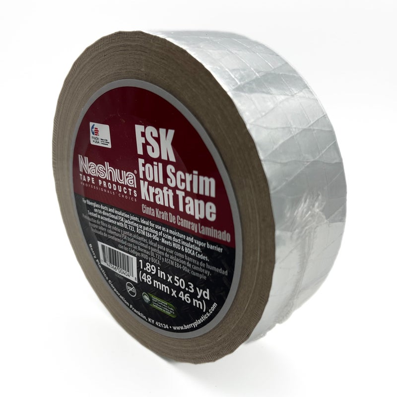 Nashua FSK Foil-Scrim-Kraft Insulation Jacketing Tape, 46m Length x 48mm Width, Aluminum - Image 1